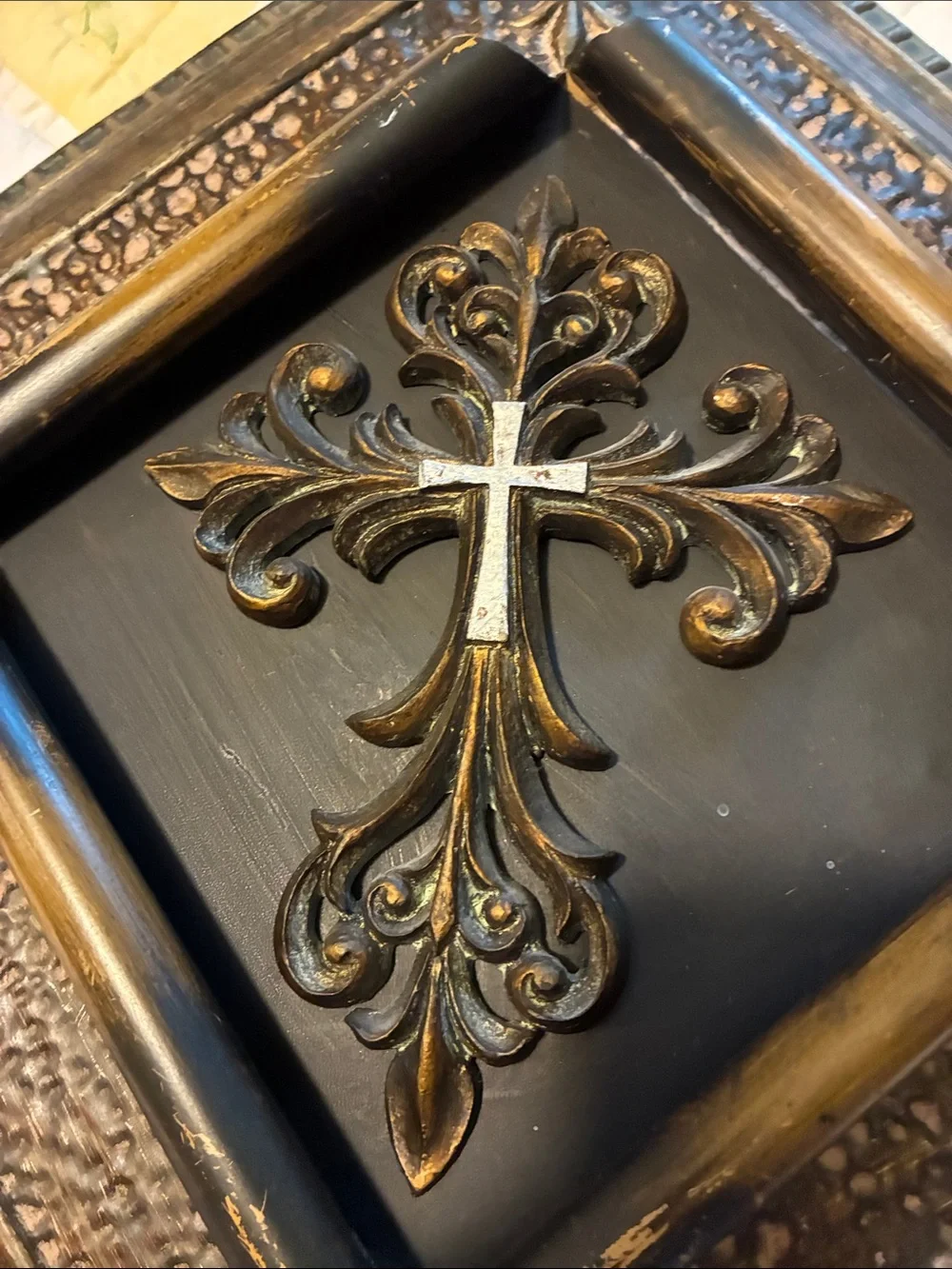 Decorative Black and Gold Wall Cross Plaque by
